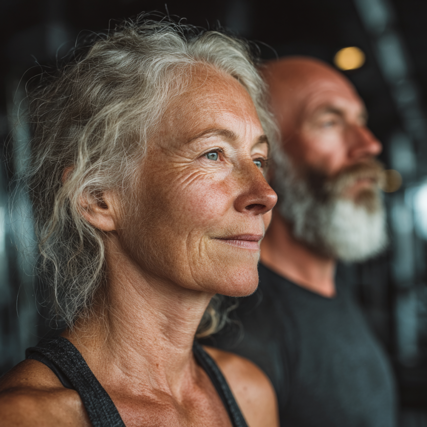 Група от възрастни хора правят йога упражнения